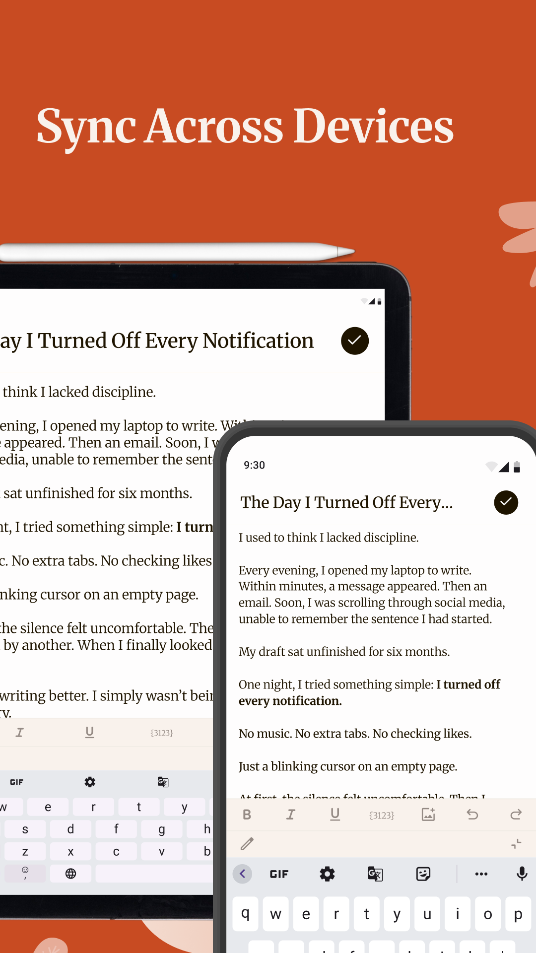 Writez home screen